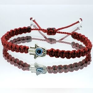 Burgundy Hamsa hand bracelet, evil eye braided bracelet,crochet bracelet w/charm
